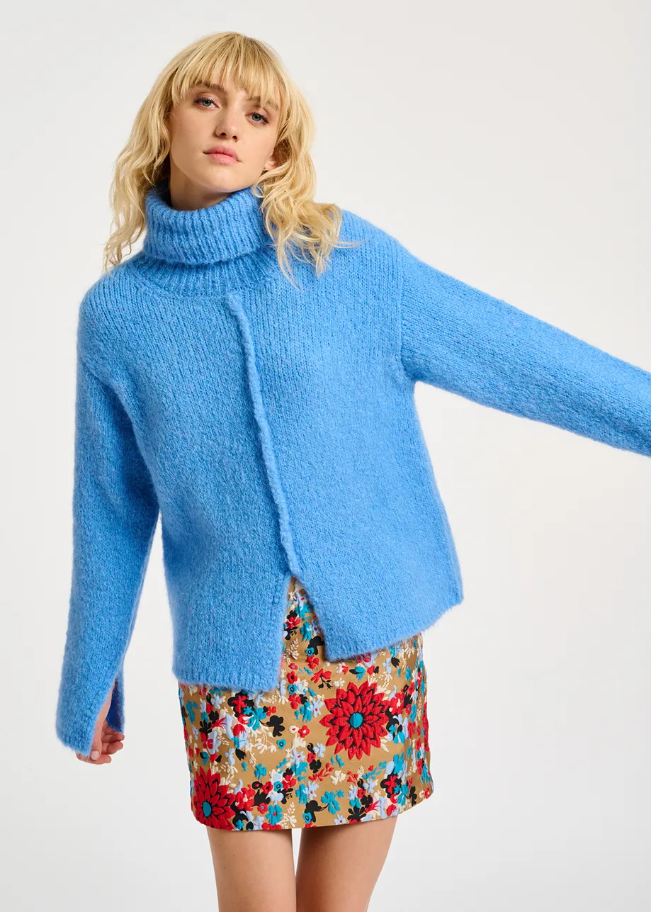 Blue mohair-blend turtleneck sweater