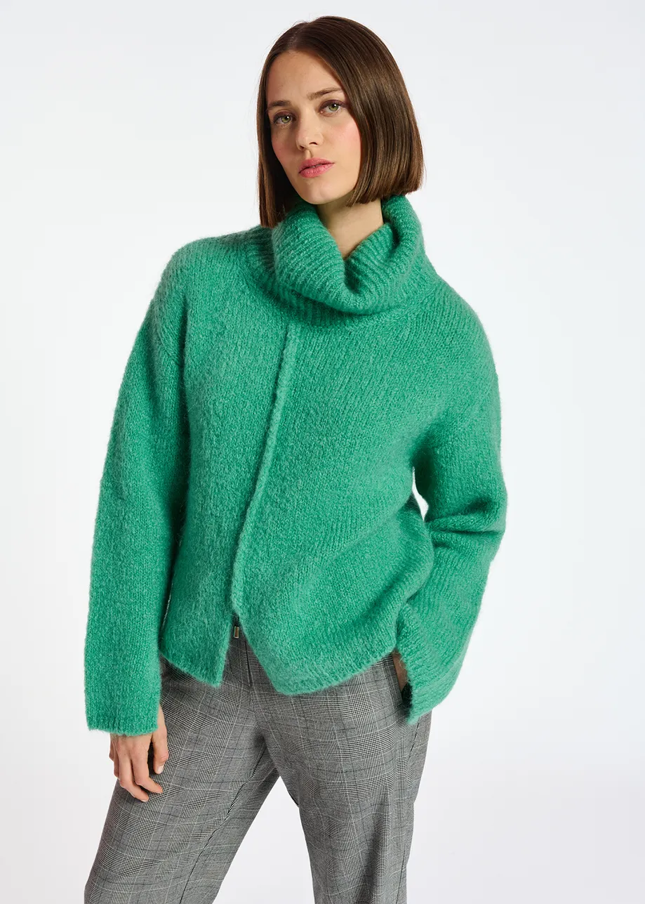 Teal mohair-blend turtleneck sweater