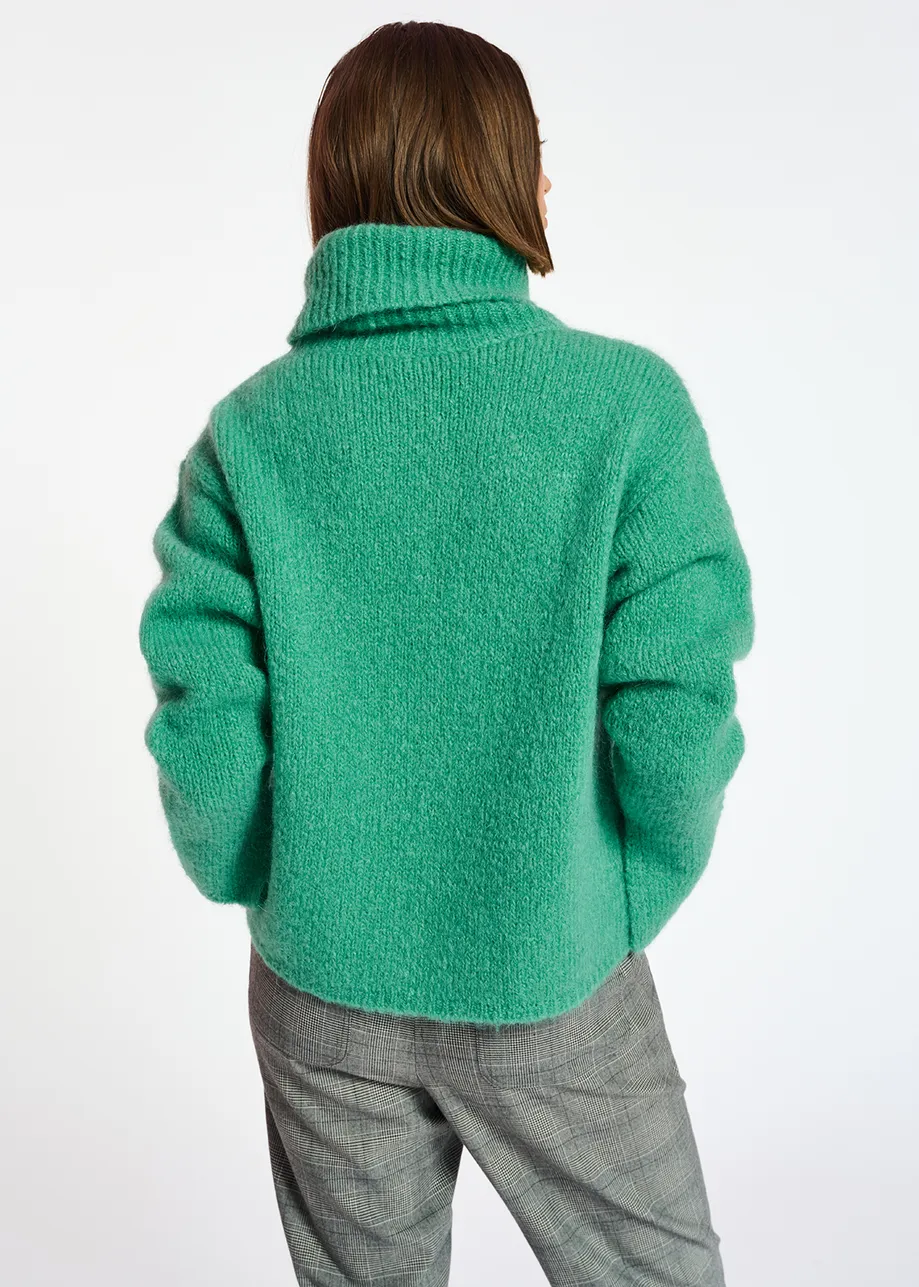 Teal mohair-blend turtleneck sweater