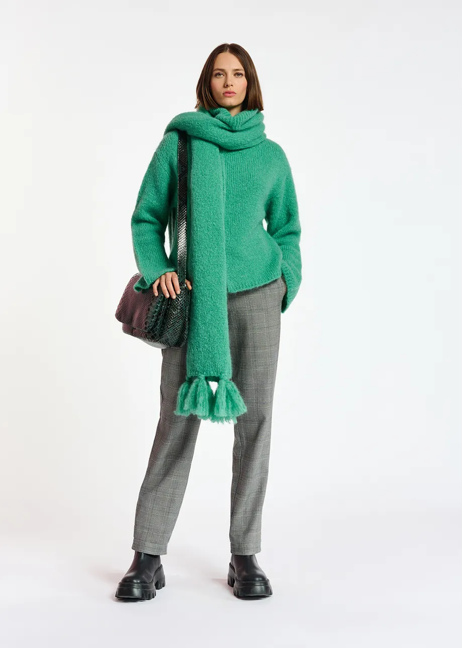 Teal mohair-blend turtleneck sweater