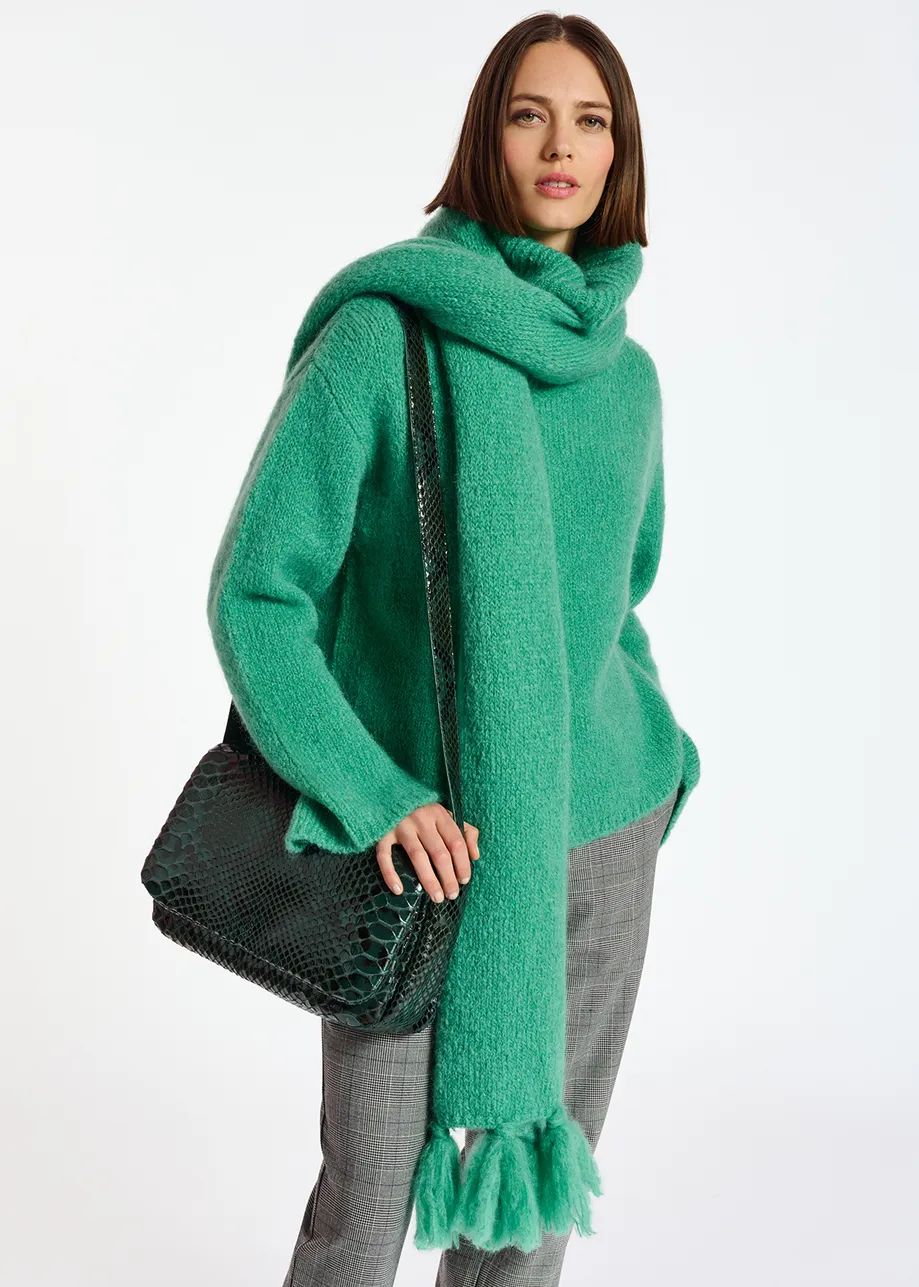 Teal mohair-blend turtleneck sweater