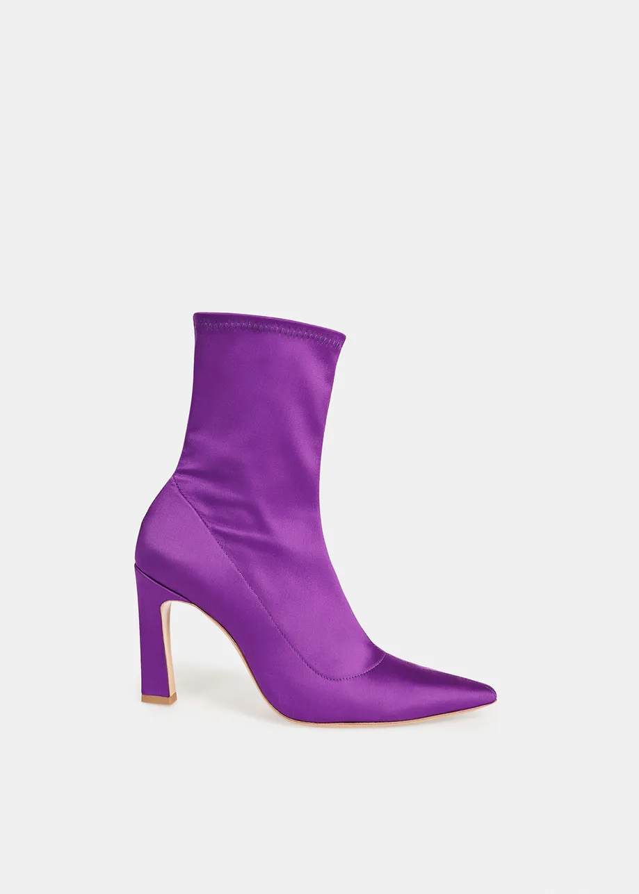Purple satin sock boots