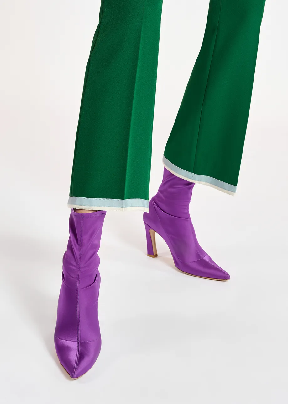 Purple satin sock boots