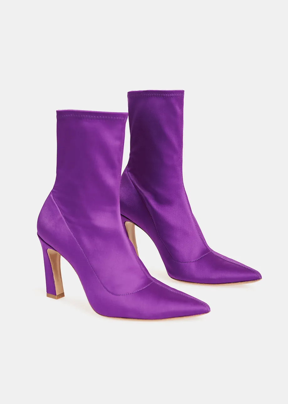 Purple satin sock boots