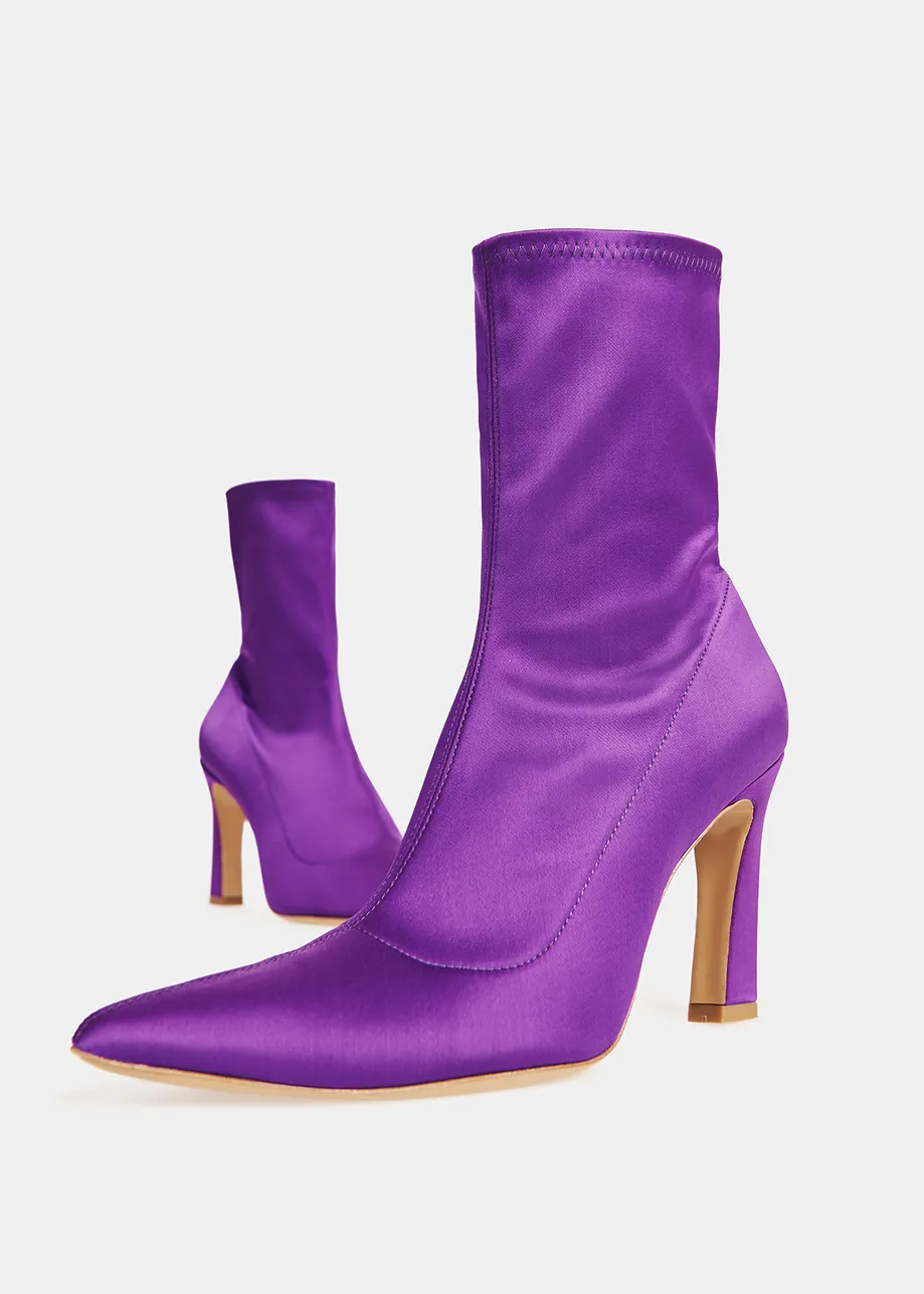 Purple satin sock boots