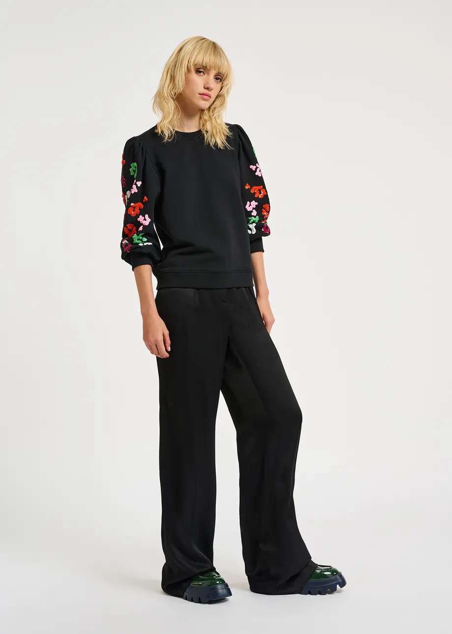Black sweatshirt with multicolor sequin embroideries
