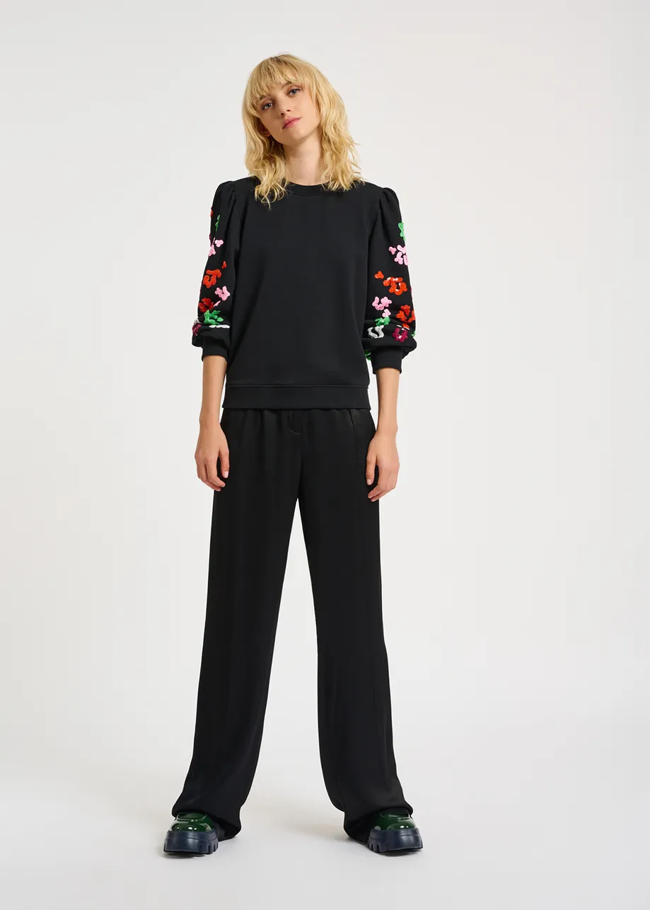 Black sweatshirt with multicolor sequin embroideries