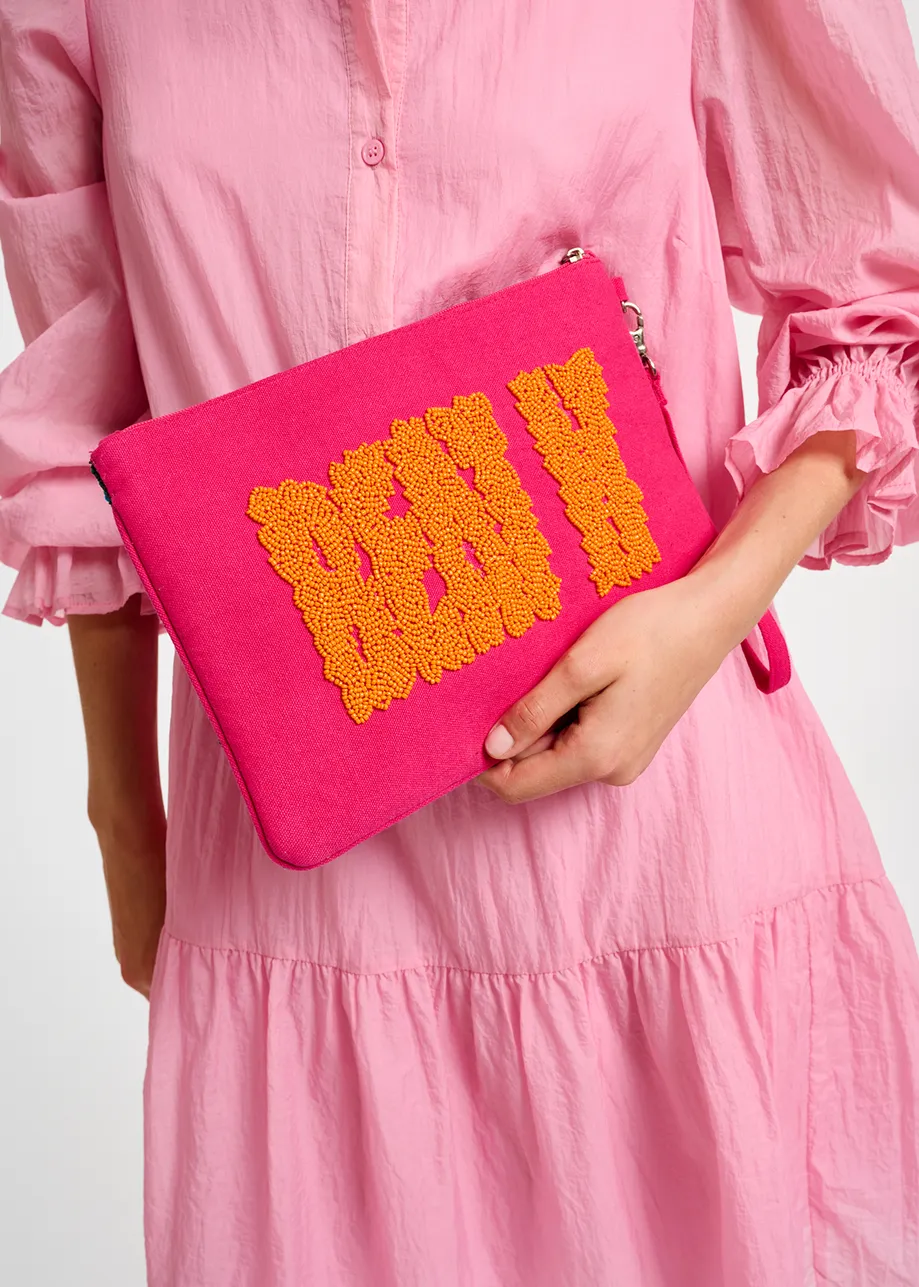 Multicolor bead-embellished 'dinosaur' pouch