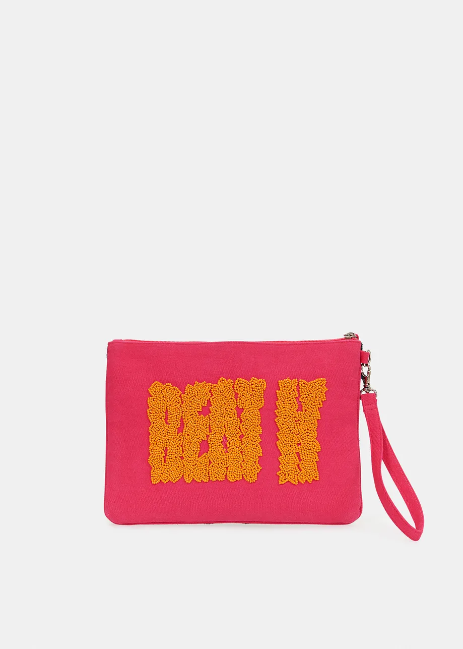 Multicolor bead-embellished 'dinosaur' pouch