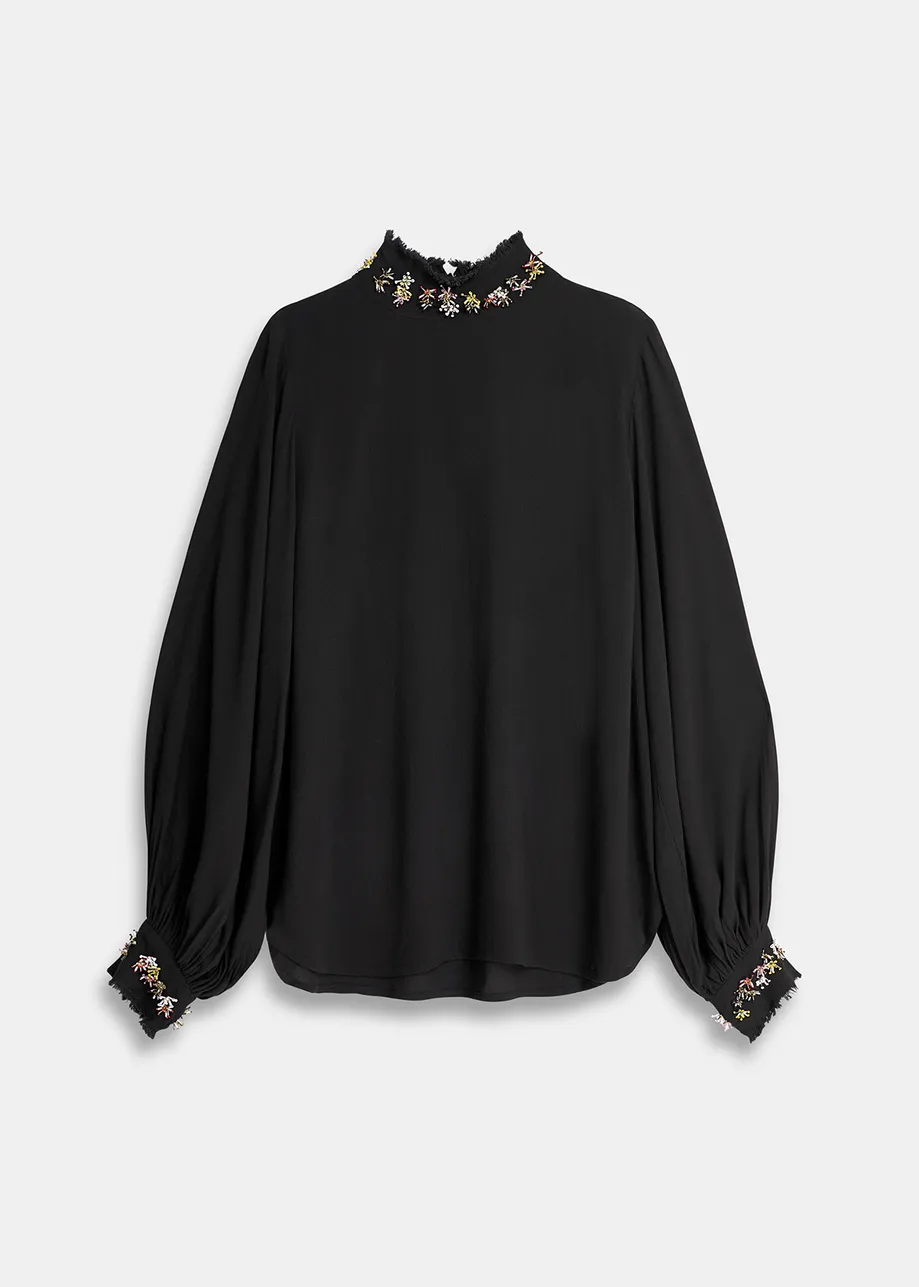 Black high neck top with bead embellishments