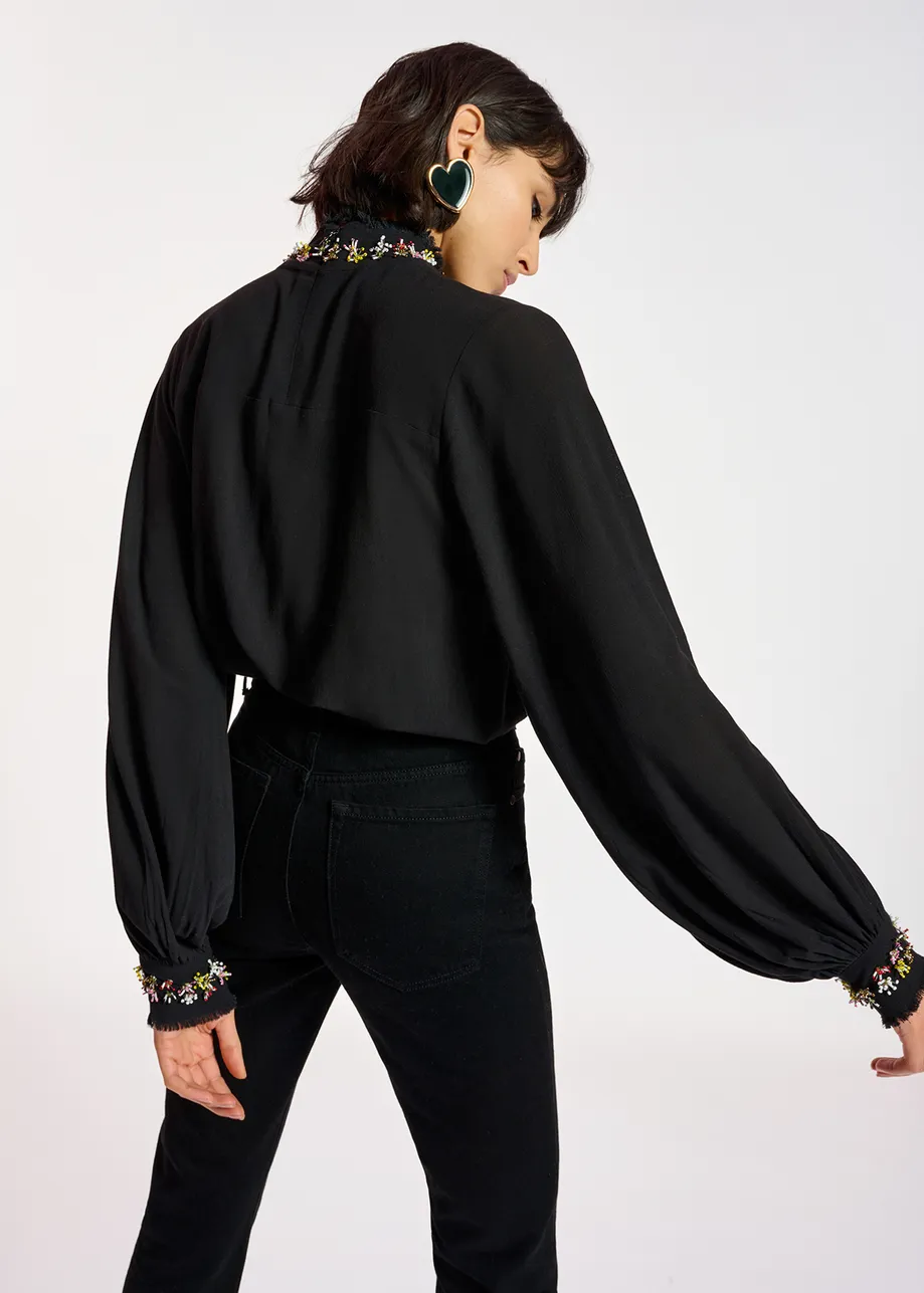 Black high neck top with bead embellishments