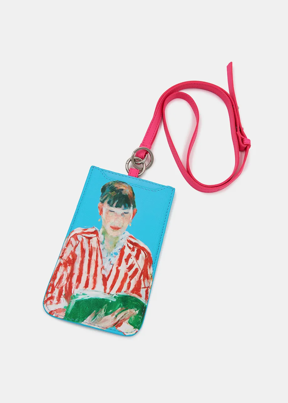 Blue 'Woman Reading' cardholder with strap - collaboration with KMSKA