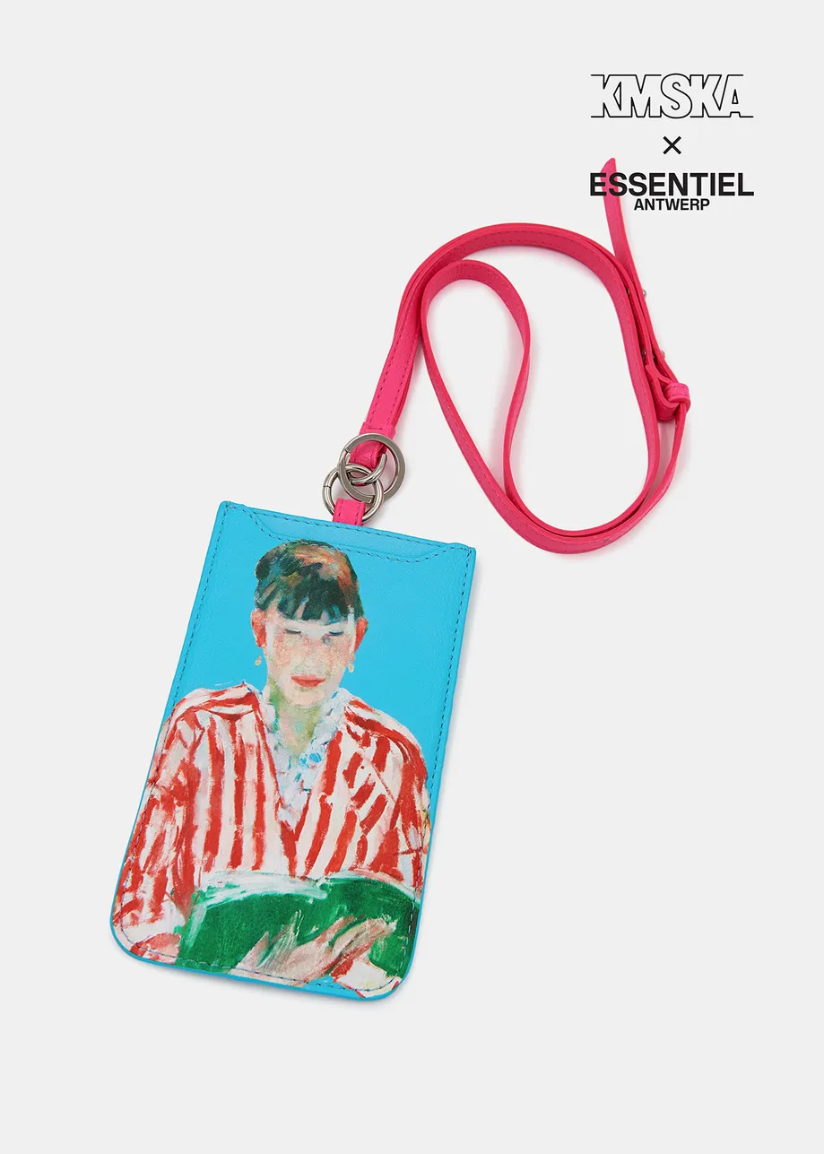 Blue 'Woman Reading' cardholder with strap - collaboration with KMSKA