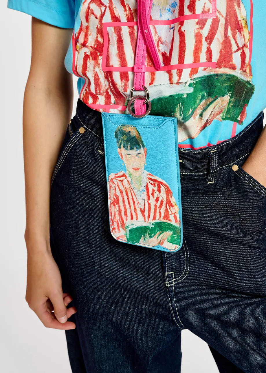 Blue 'Woman Reading' cardholder with strap - collaboration with KMSKA