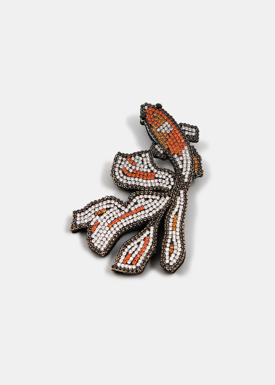 Orange and silver goldfish brooch