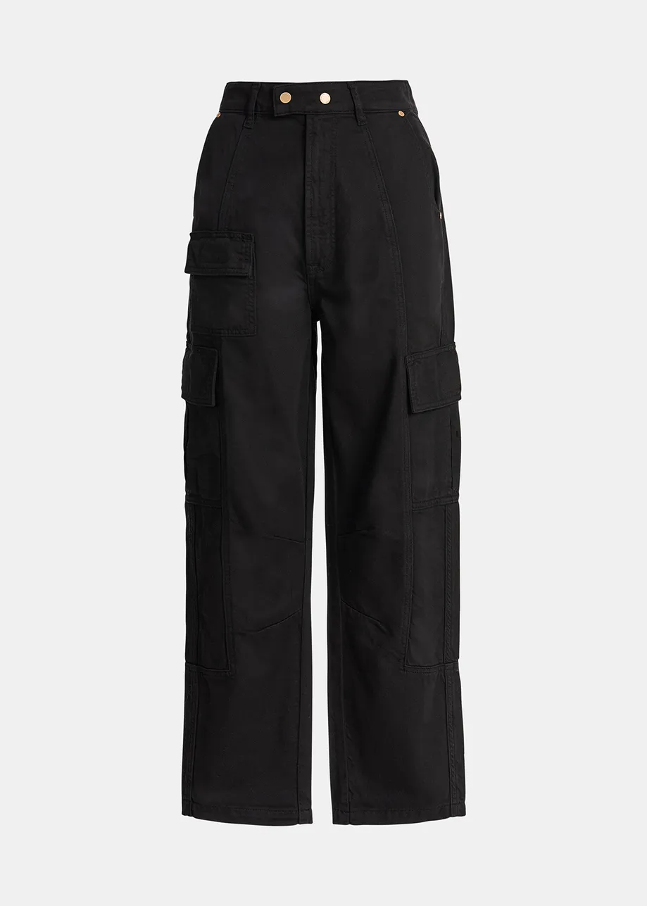 Black straight-leg cargo jeans