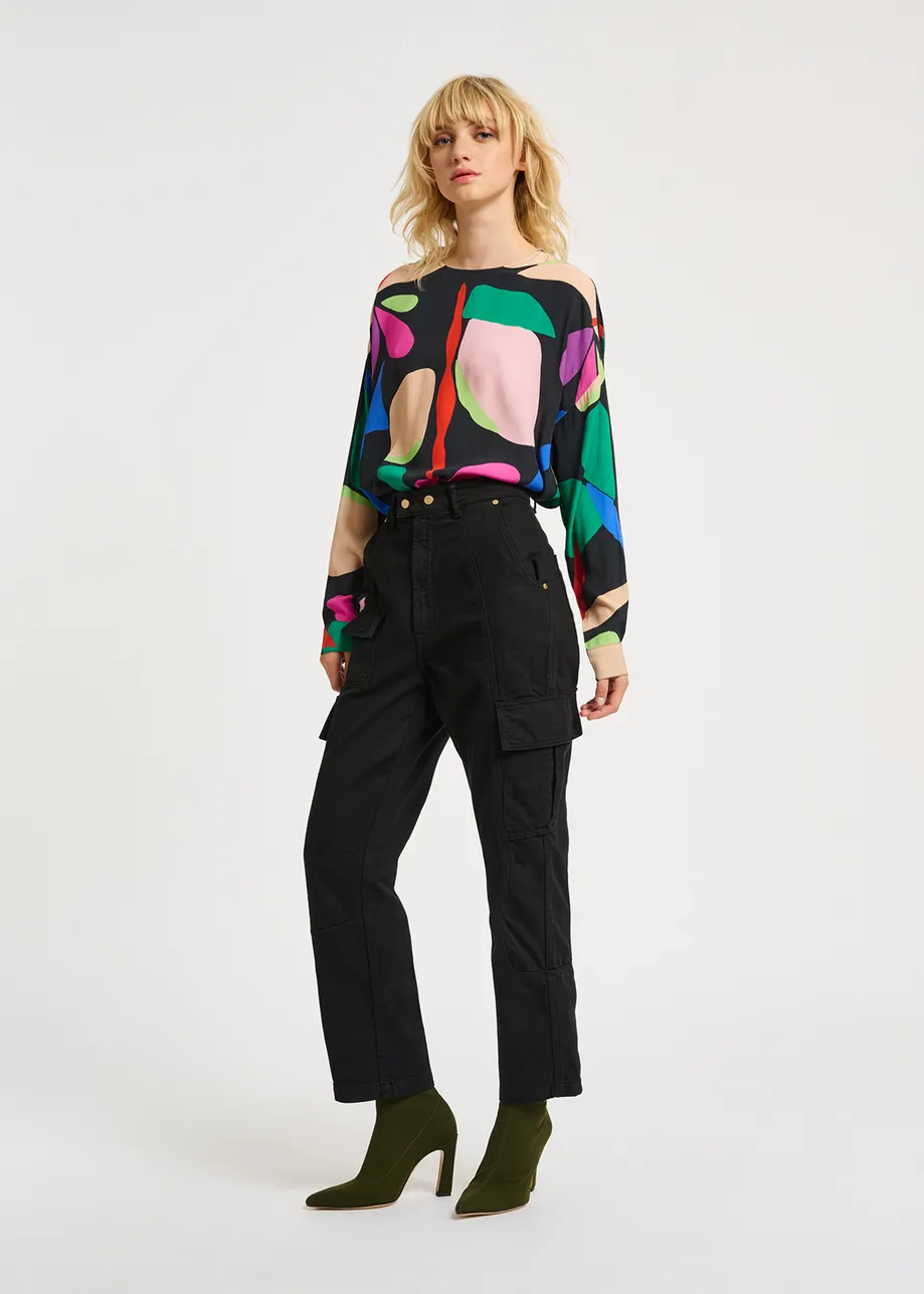 Zwarte cargojeans met rechte pijpen