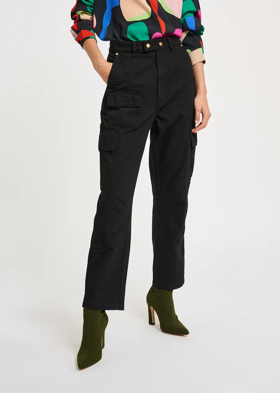 Black straight-leg cargo jeans