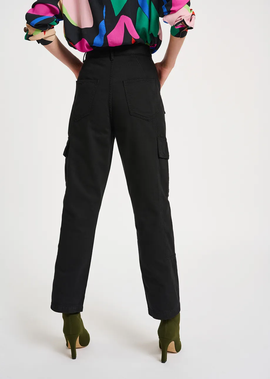 Black straight-leg cargo jeans