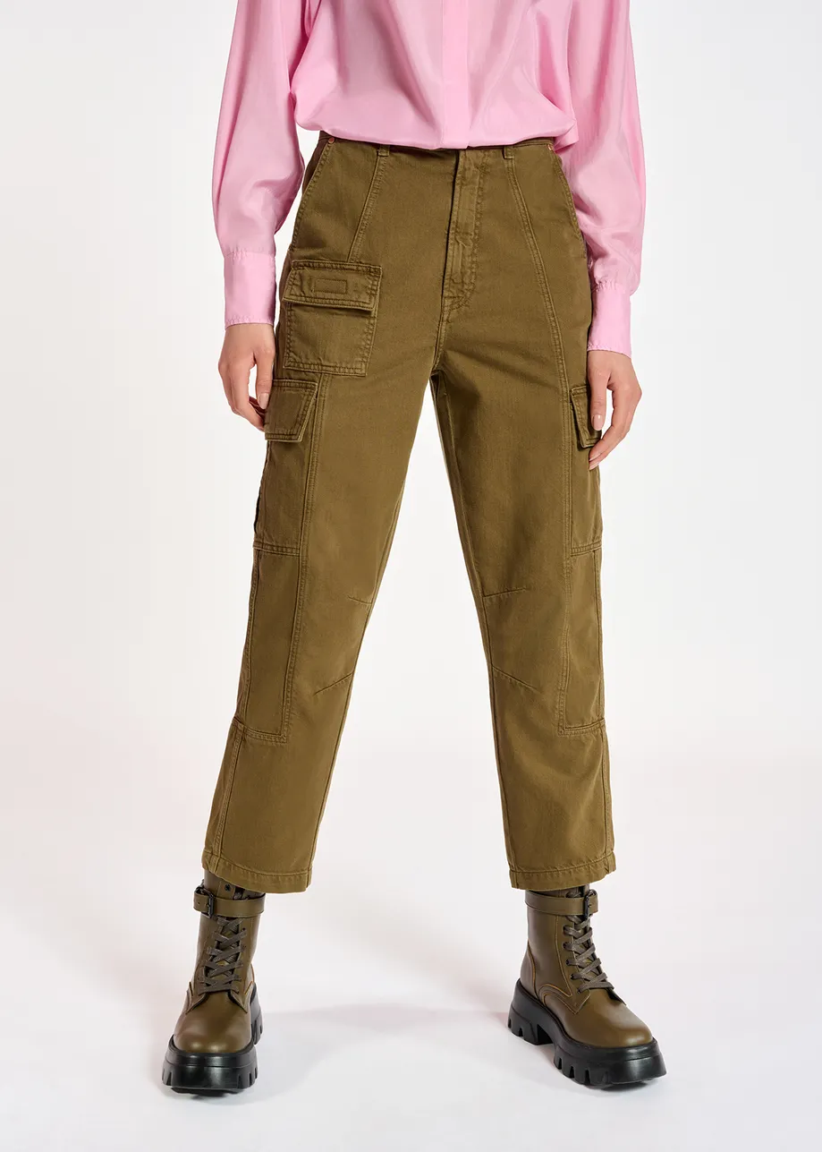 Khaki straight-leg cargo jeans