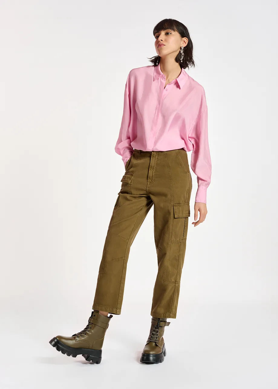 Khaki straight-leg cargo jeans