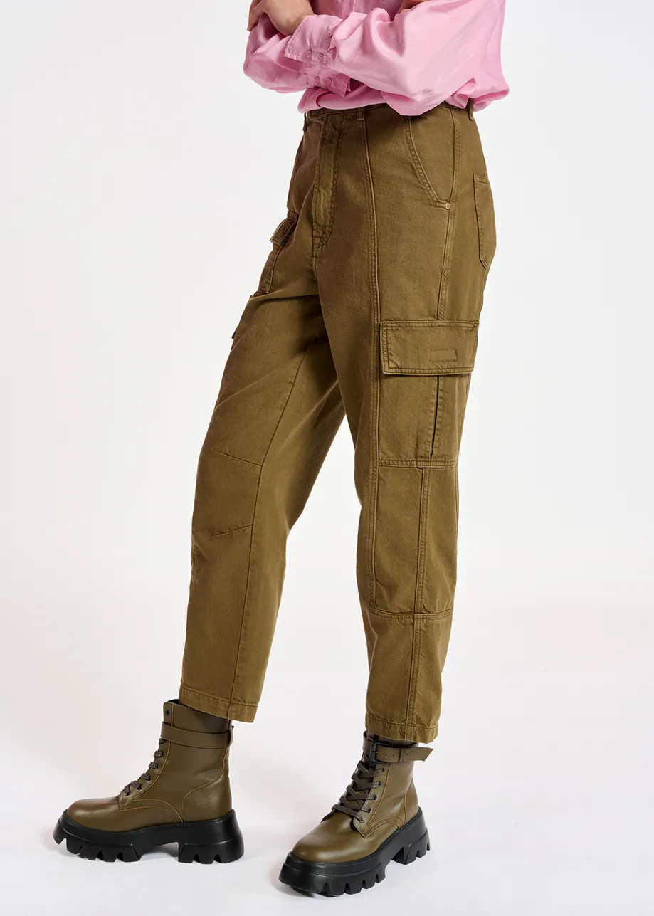 Khaki straight-leg cargo jeans