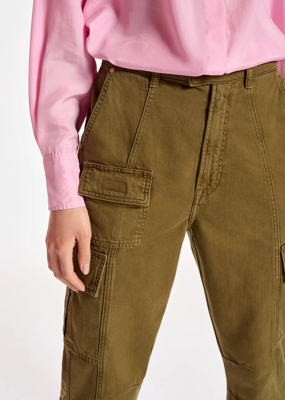 Khaki straight-leg cargo jeans