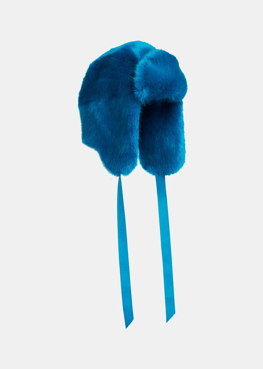 Blue faux fur hat