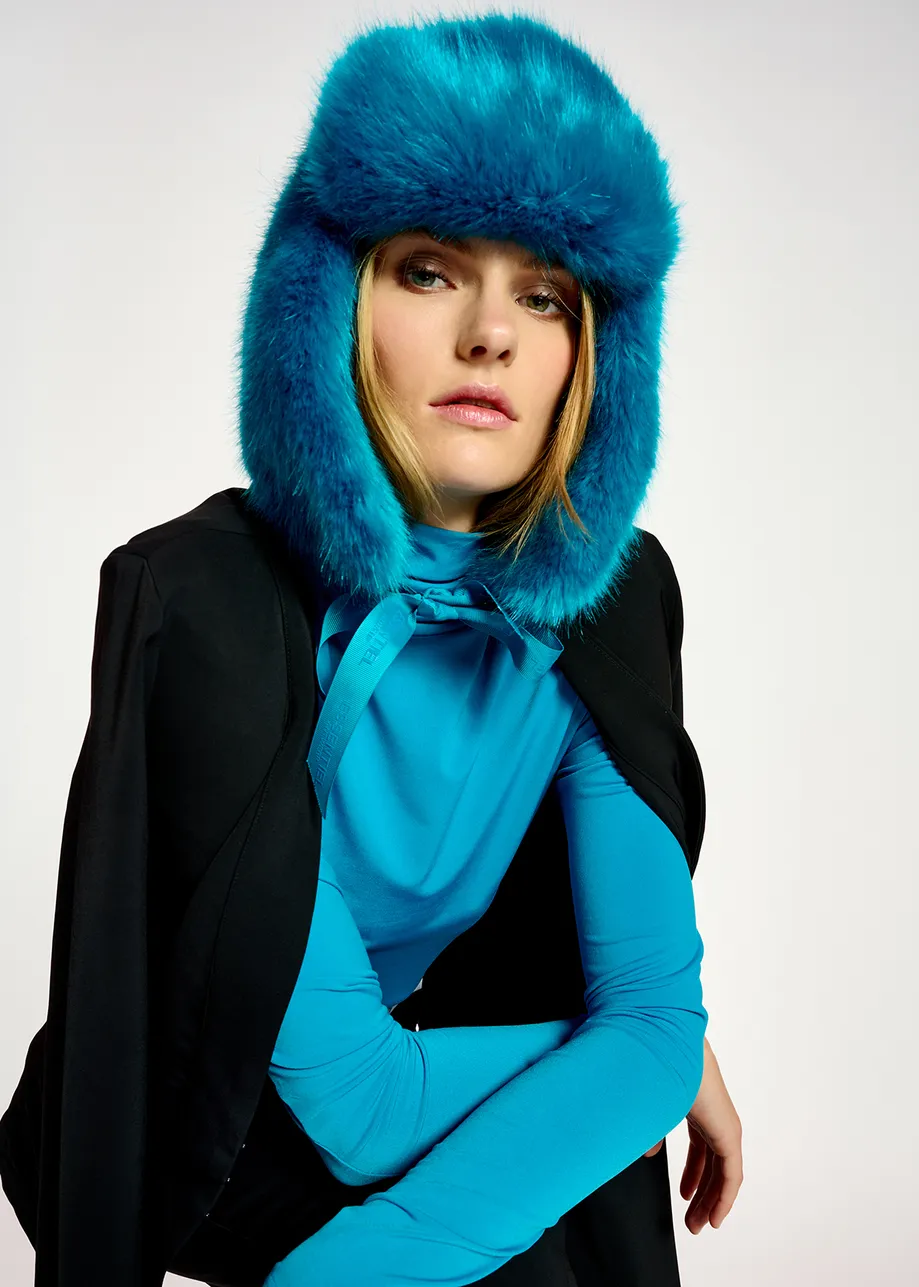 Blue faux fur hat