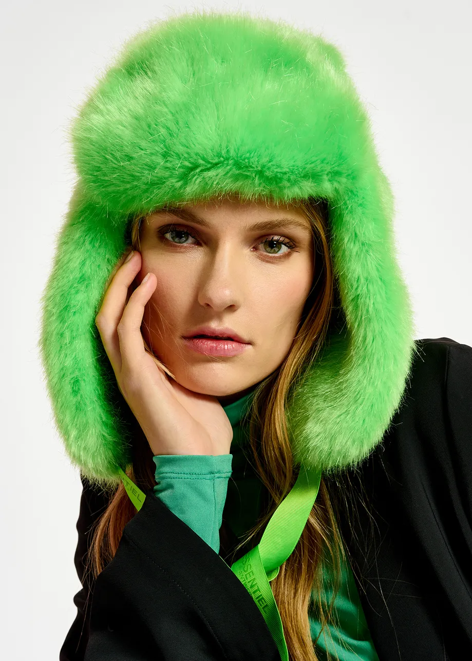 Green faux fur hat