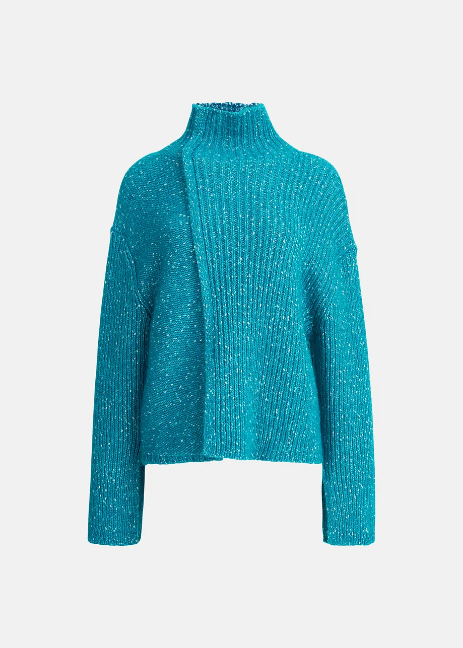 Blue mélange turtleneck knit sweater