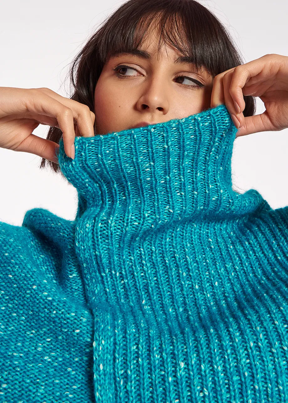Blue mélange turtleneck knit sweater