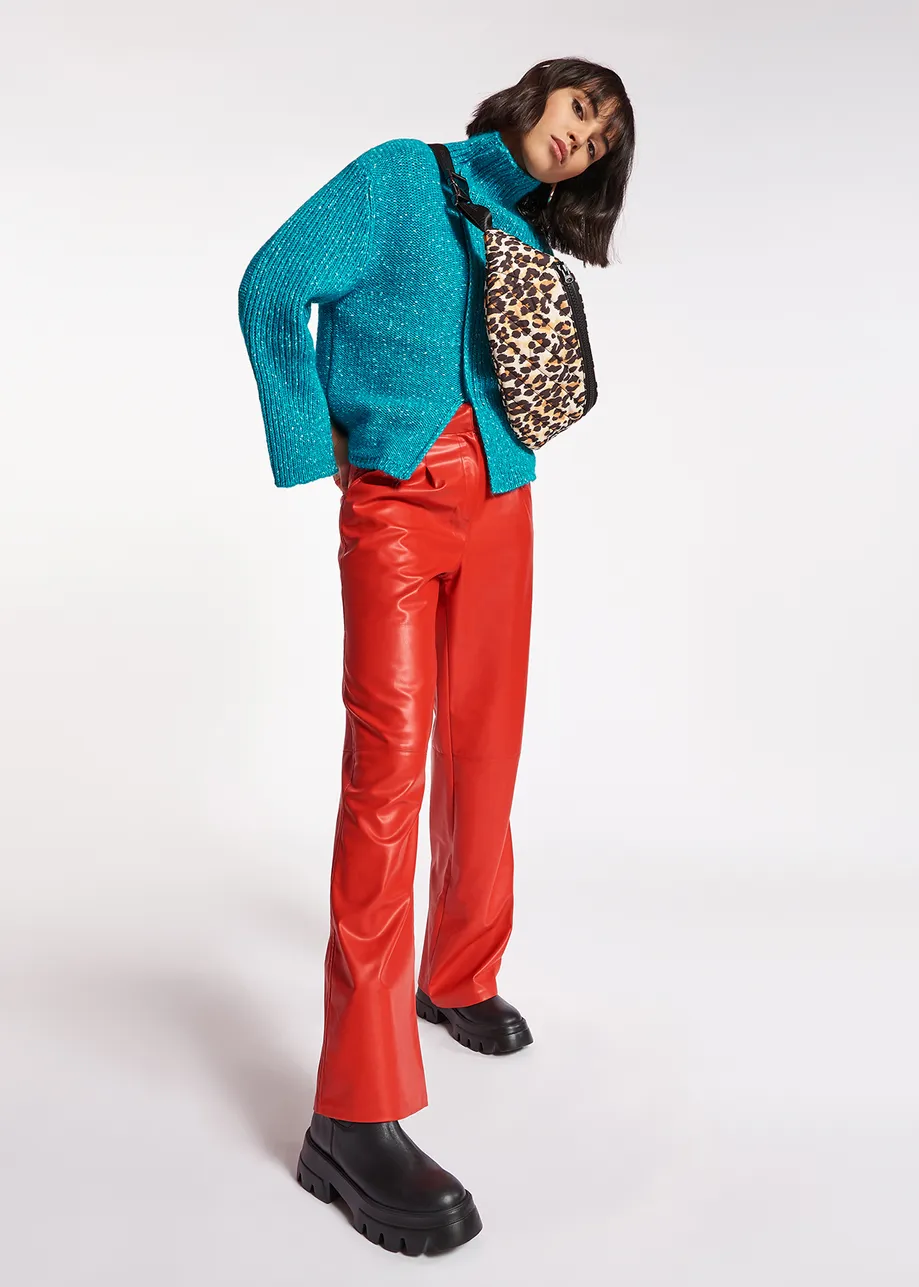 Blue mélange turtleneck knit sweater