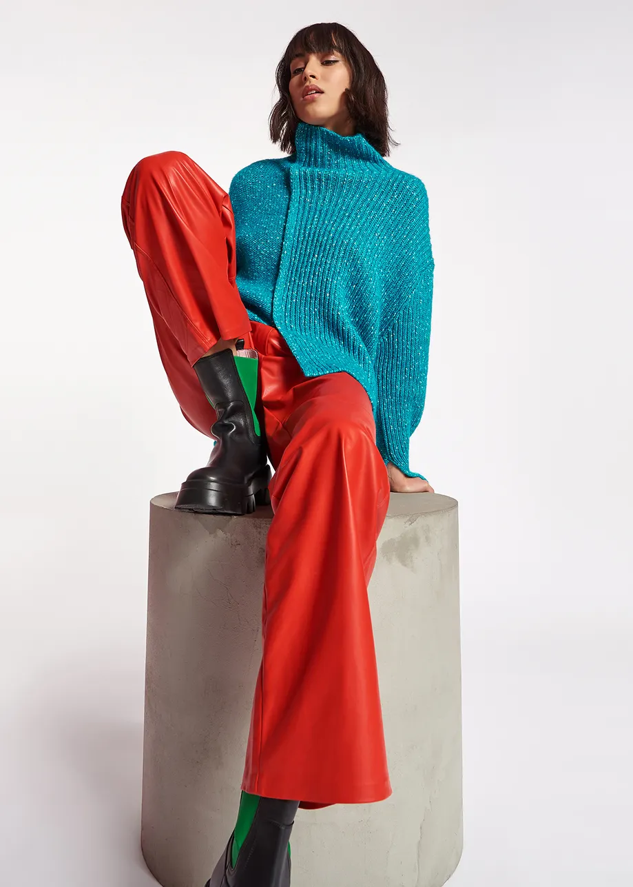 Blue mélange turtleneck knit sweater