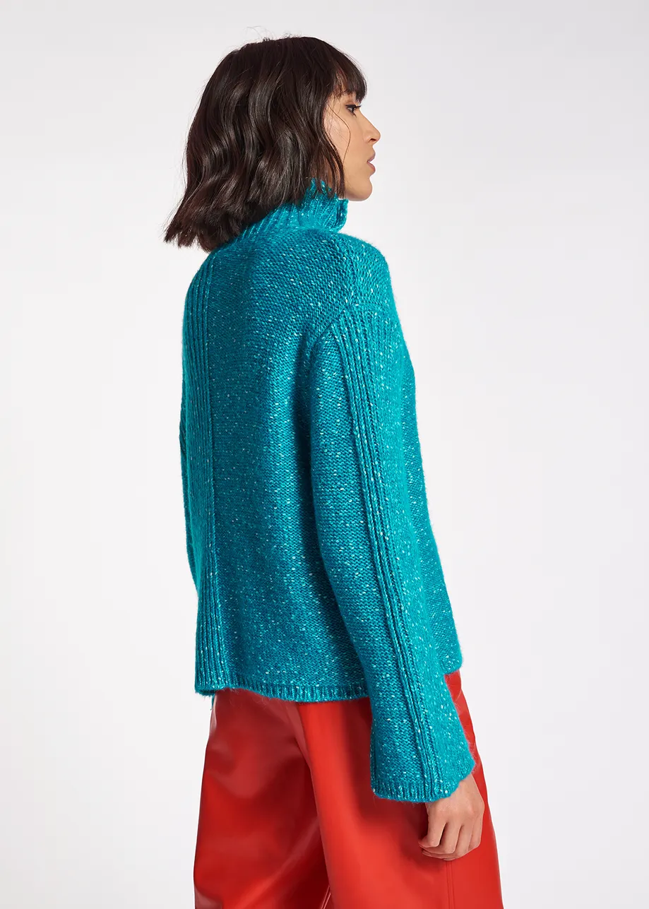 Blue mélange turtleneck knit sweater