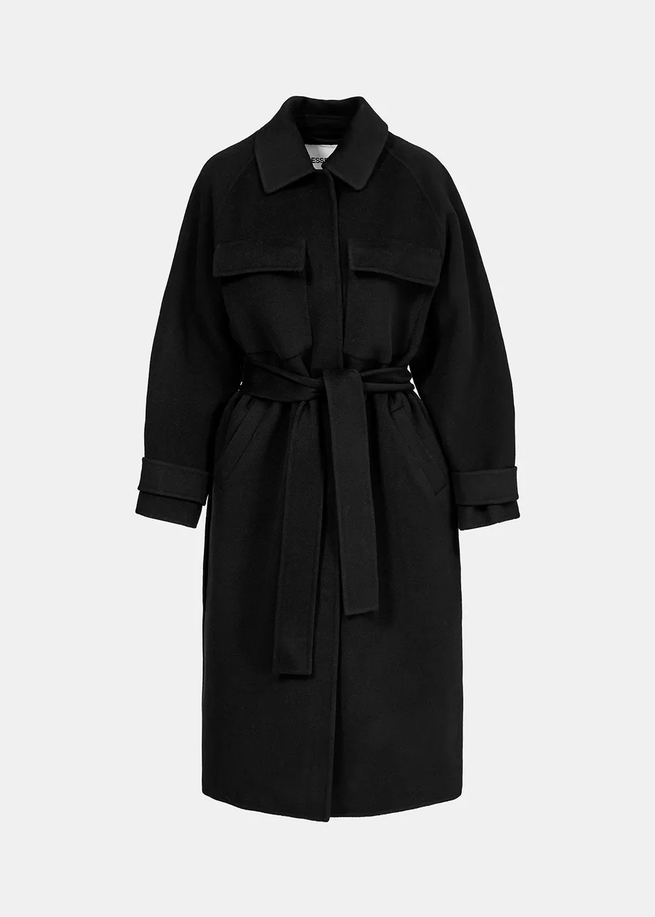 Black wool utility-inspired coat