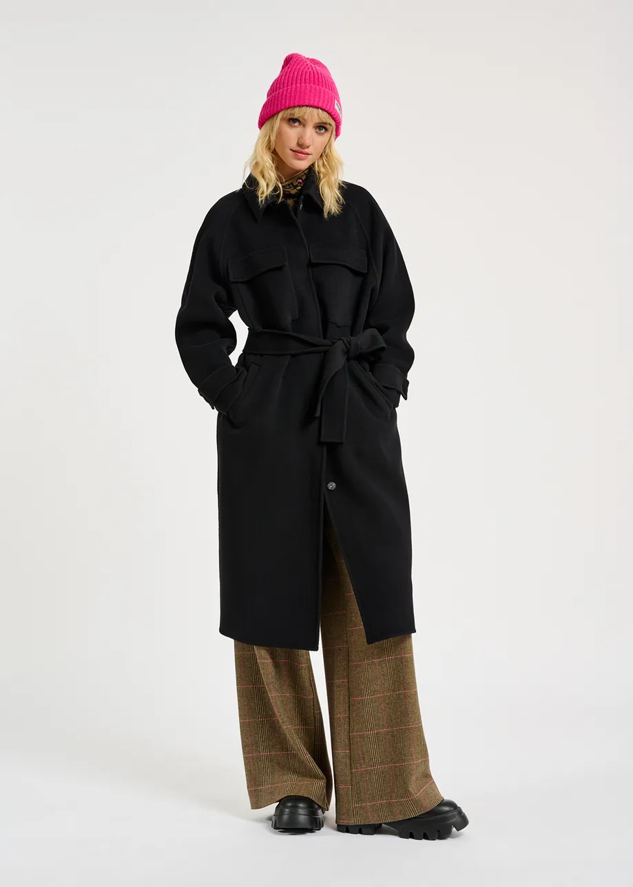 Black wool utility-inspired coat