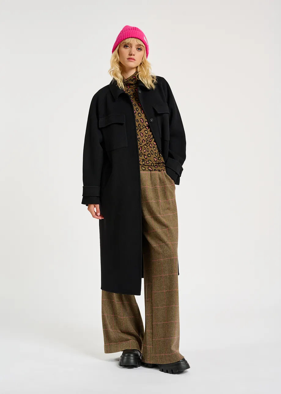 Black wool utility-inspired coat