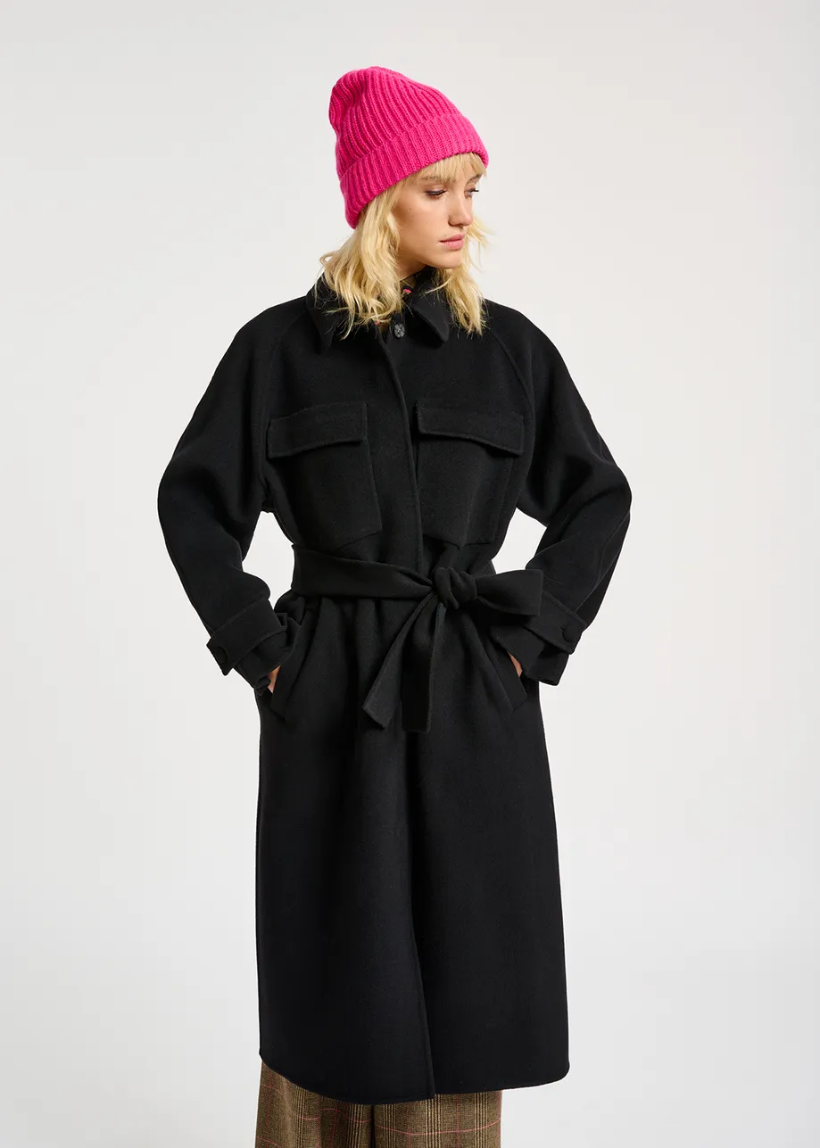 Black wool utility-inspired coat