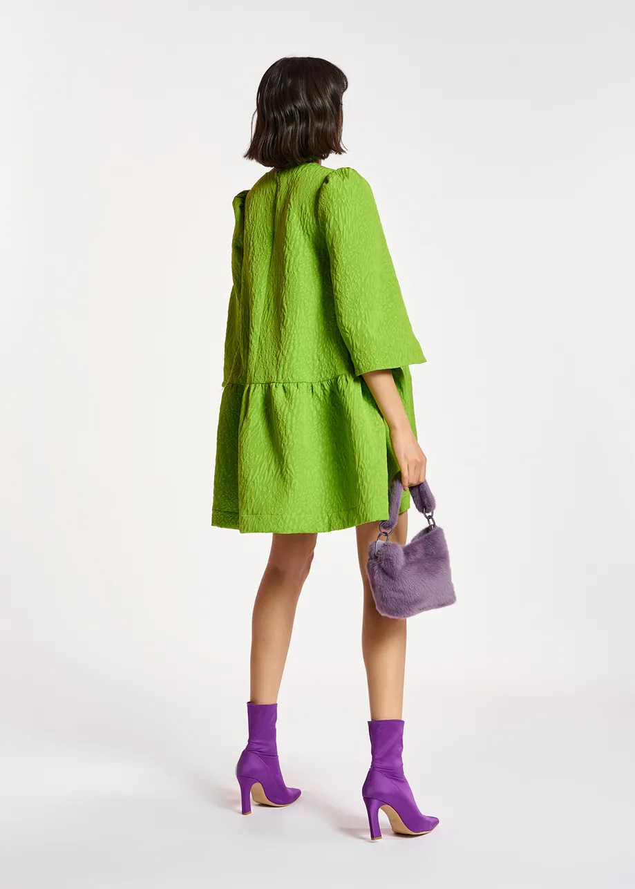 Green jacquard mini dress