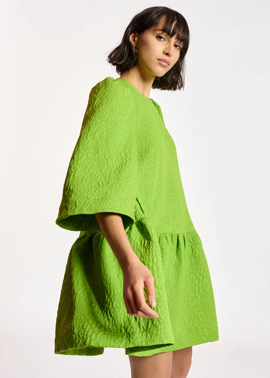 Green jacquard mini dress