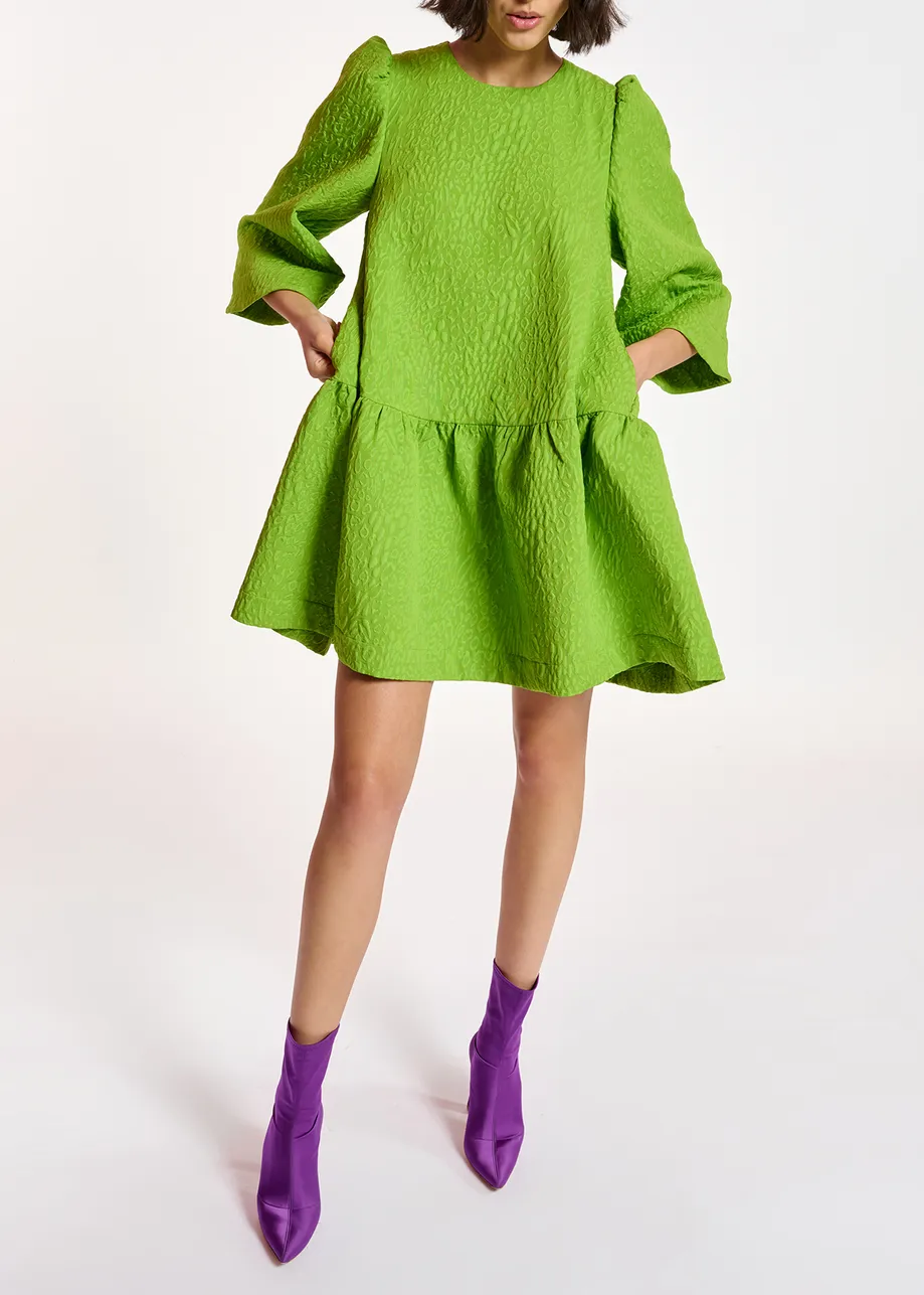 Green jacquard mini dress