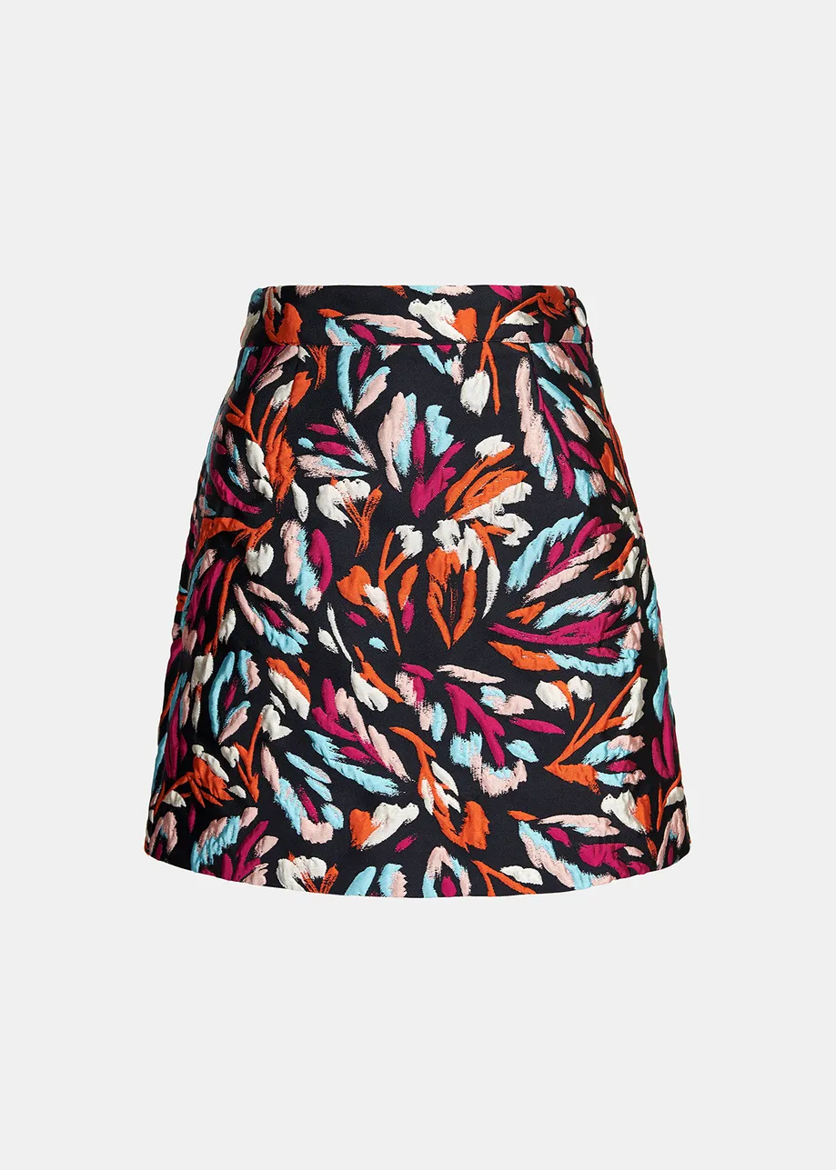 Black, orange and purple jacquard mini skirt