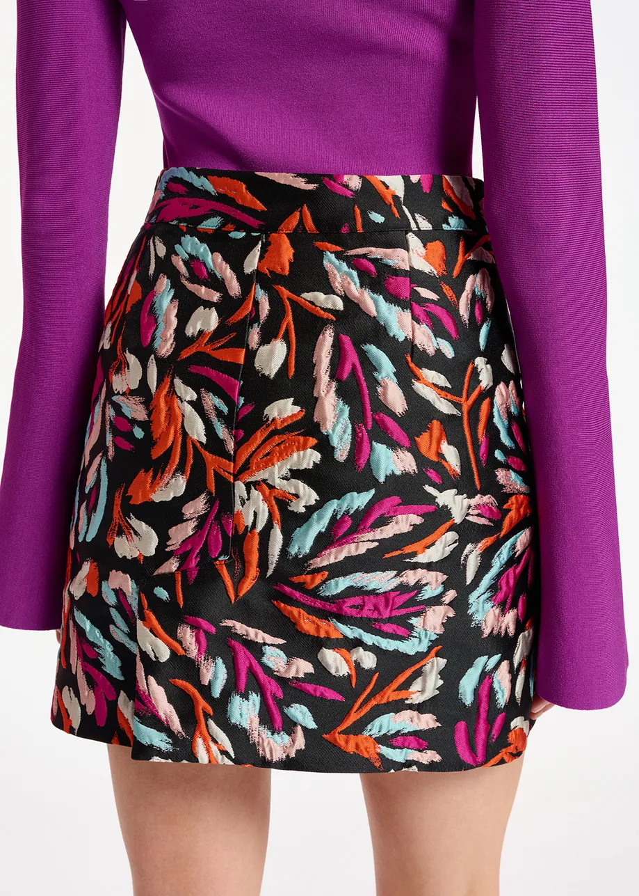 Black, orange and purple jacquard mini skirt