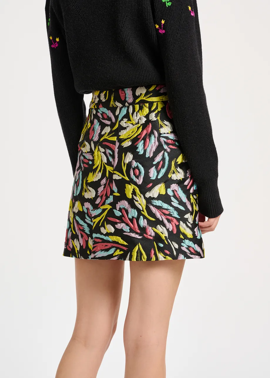 Black, yellow and lilac jacquard mini skirt
