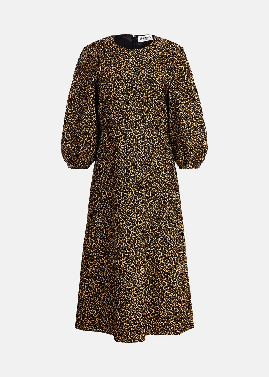 Jacquard midi-length dress with leopard motif