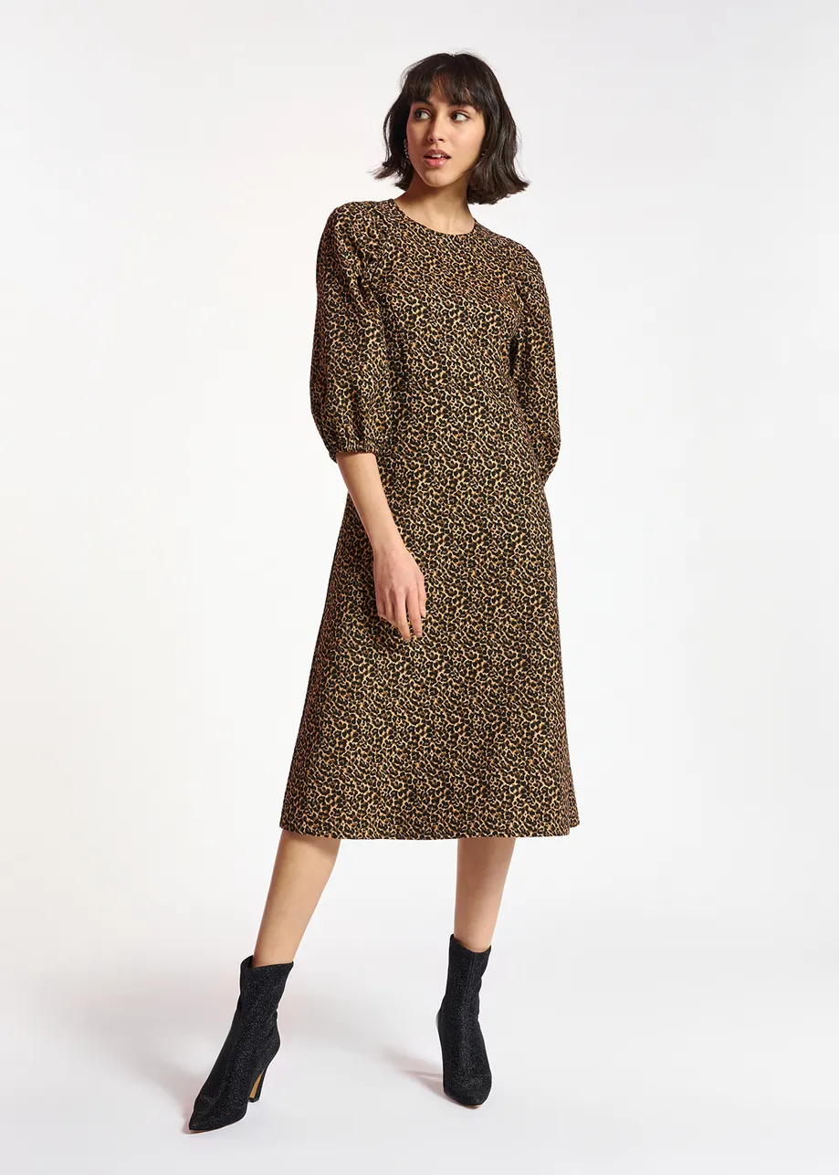Jacquard midi-length dress with leopard motif