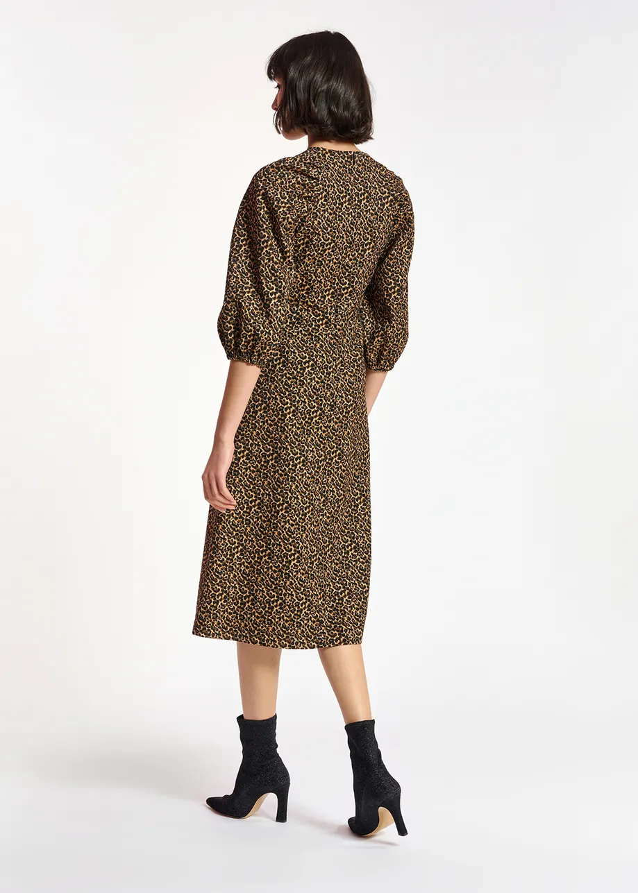 Jacquard midi-length dress with leopard motif