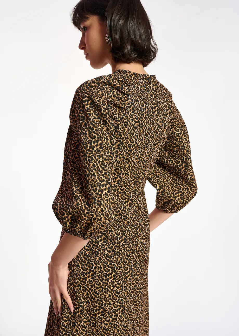 Jacquard midi-length dress with leopard motif