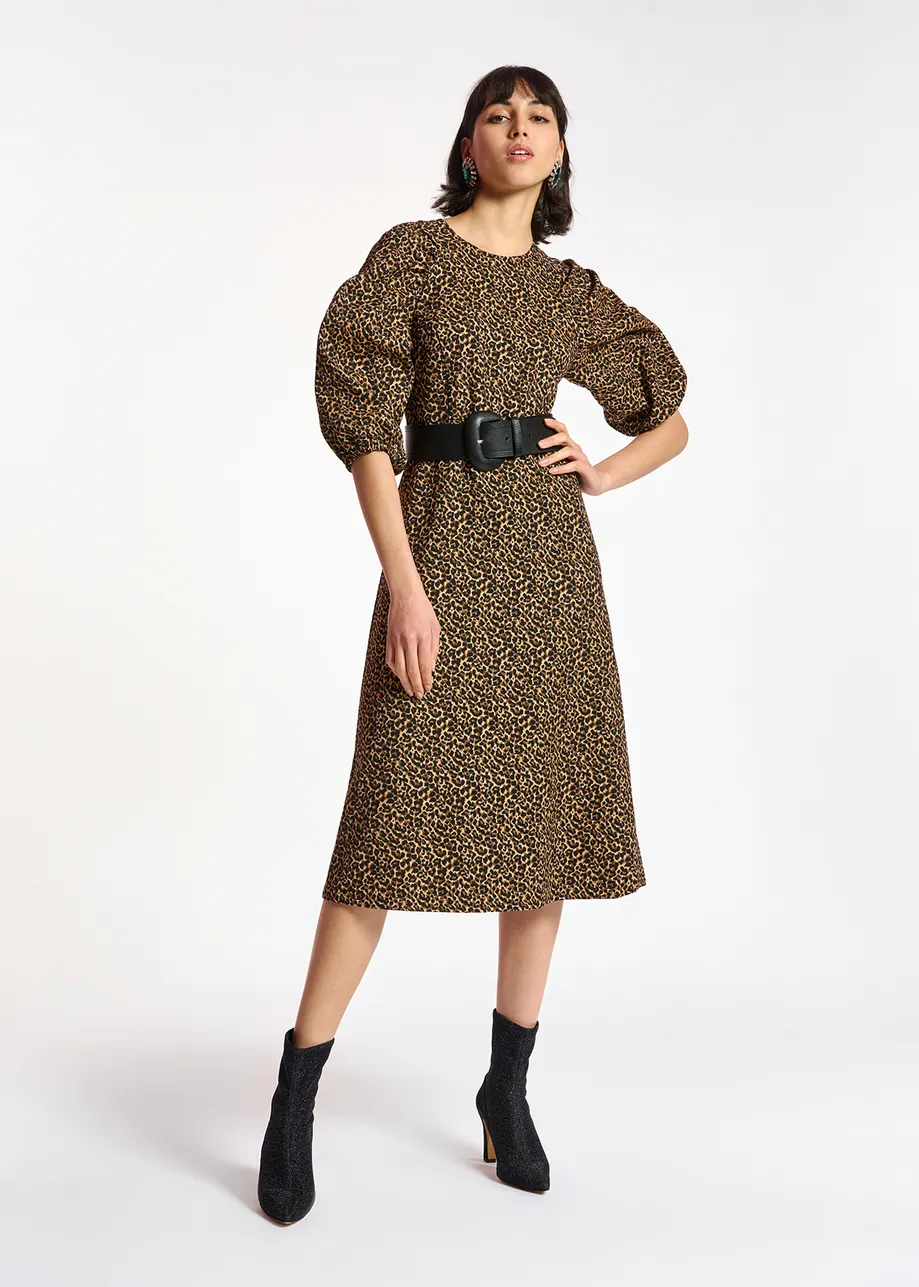 Jacquard midi-length dress with leopard motif